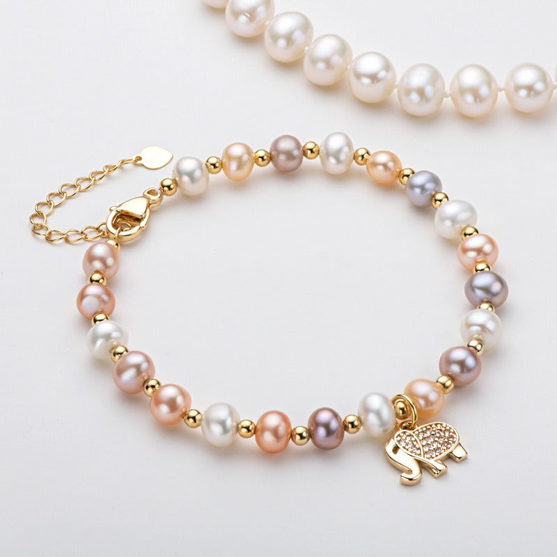 Elephant Pearl Bracelet, Girl's Best Friend Handheld Gift with Gold Package, Natural Pearl Bracelet