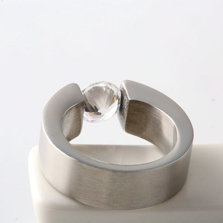 Diamond Encrusted Steel Ring Korean Version Of The Simple Ring Bright Ring Women's Ring Does Not Fade Niche