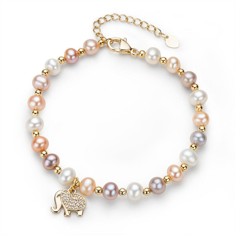 Elephant Pearl Bracelet, Girl's Best Friend Handheld Gift with Gold Package, Natural Pearl Bracelet