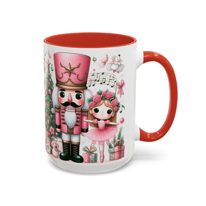 Coffee Mug, Nutcracker Pink Christmas Decoration, Festive Holiday Tea Cup, Unique Ceramic Drinkware, Kitchen Home Decor by Printify