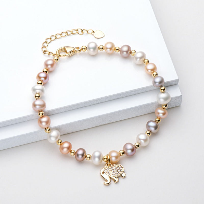 Elephant Pearl Bracelet, Girl's Best Friend Handheld Gift with Gold Package, Natural Pearl Bracelet