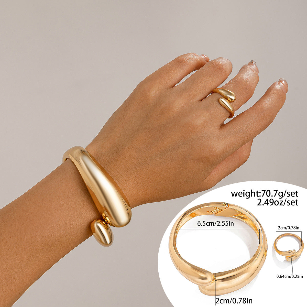 Exaggerated large water droplet metal smooth mirror hugging open bracelet ins cool wind bracelet