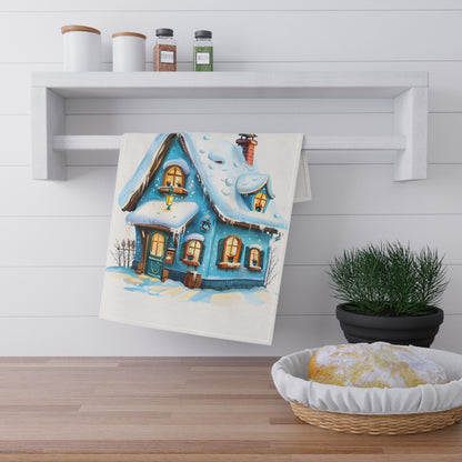 Christmas Blue & White Festive Tea Towel — Holiday Kitchen Decor, Housewarming Gift by Printify