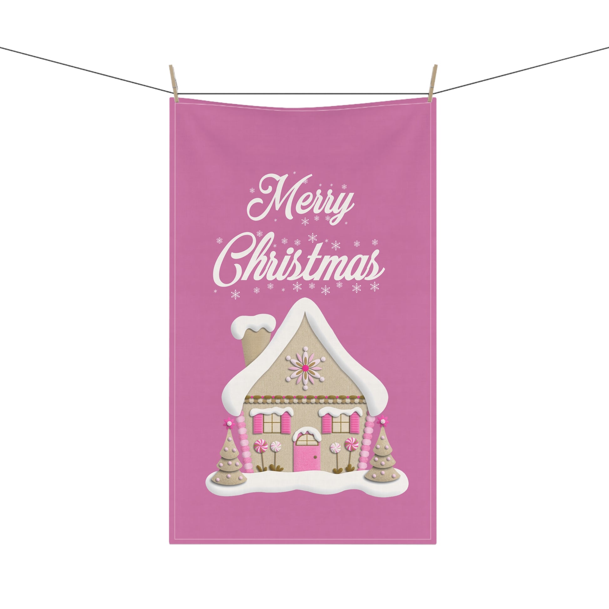 Pink Christmas Tea Towel — Festive Holiday Kitchen Decor & Hostess Gift by Printify