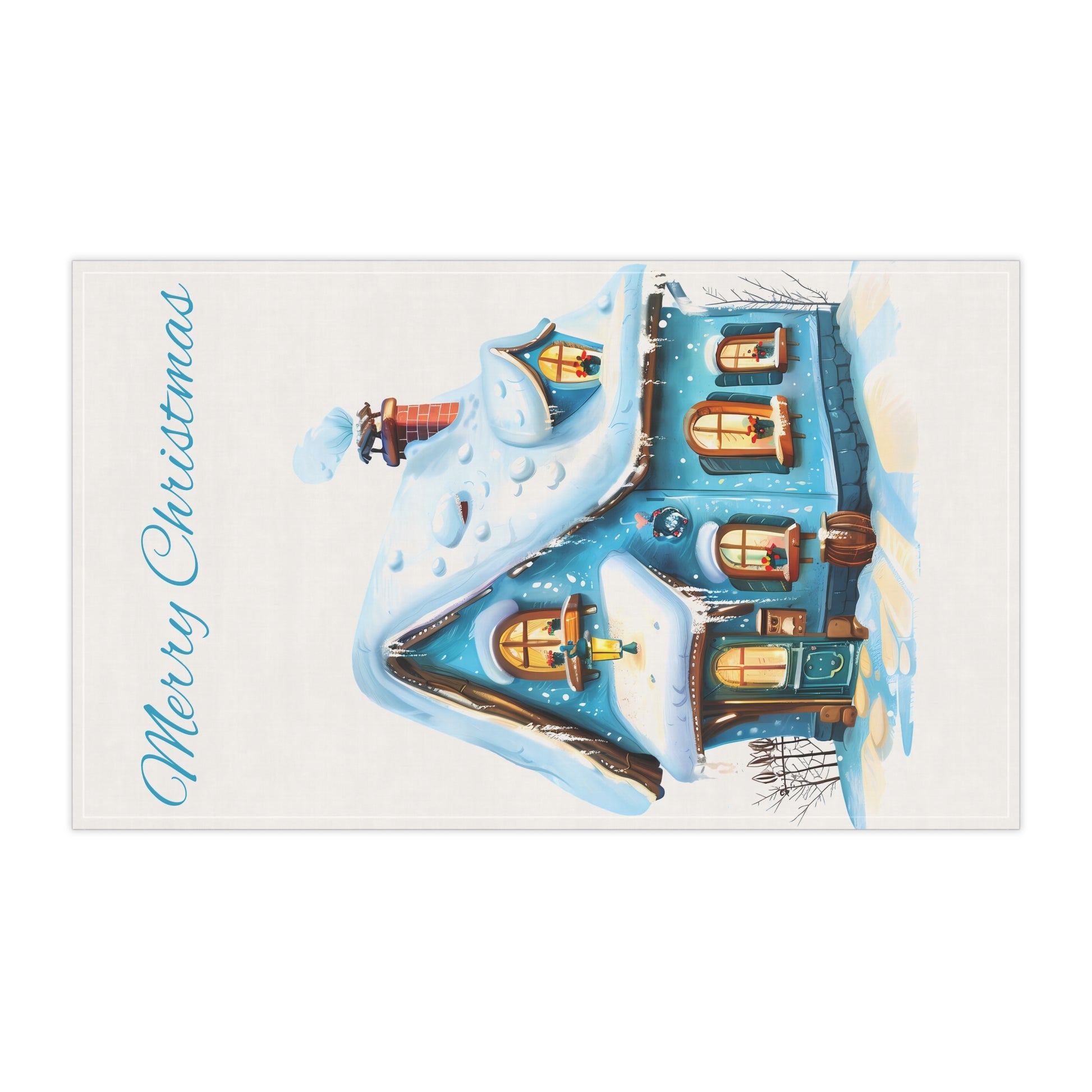 Christmas Blue & White Festive Tea Towel — Holiday Kitchen Decor, Housewarming Gift by Printify