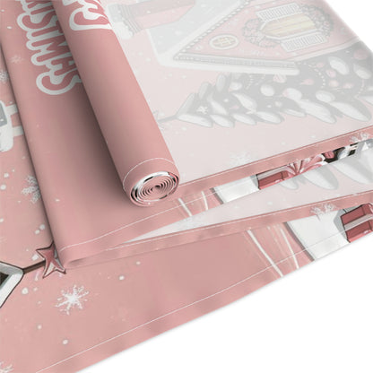 Christmas House Table Runner - Festive Holiday Decor Pink Merry Christmas, Dining Room Kitchen Decor, Home Decoration, by Printify