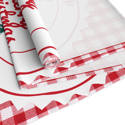 Table Runner, Christmas Decoration Santa Claus Ho Ho Ho, Red White, Cotton Poly, Home Decor, Holiday Table Linen, Festive Dining Accessories