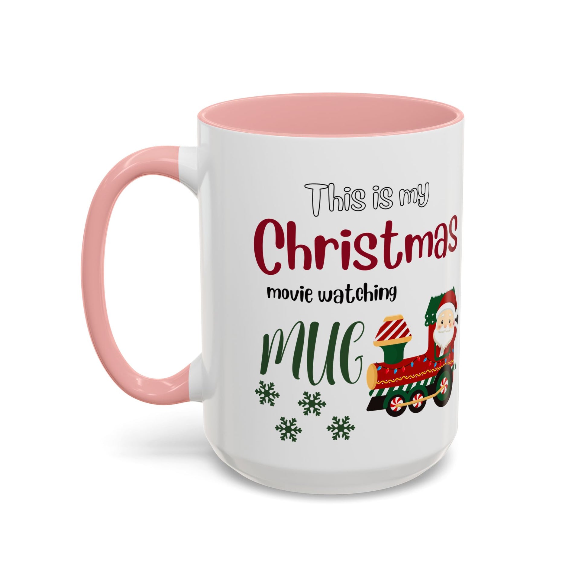 Christmas Movie Watching Accent Coffee Mug (11, 15oz) - Cozy Holiday Mug, Festive Hot Cocoa Cup, Winter Movie Night Gift, Santa Claus Mug, by Printify