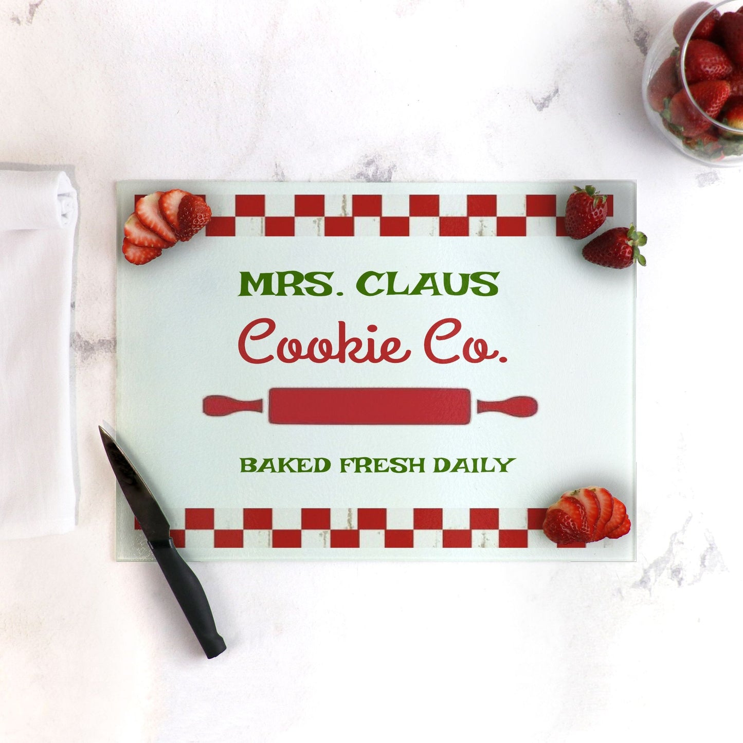 Cutting Board Lrg. (15.75" x 11.5") Mrs Claus Cooking Co. Baked fresh Daily Christmas decoration