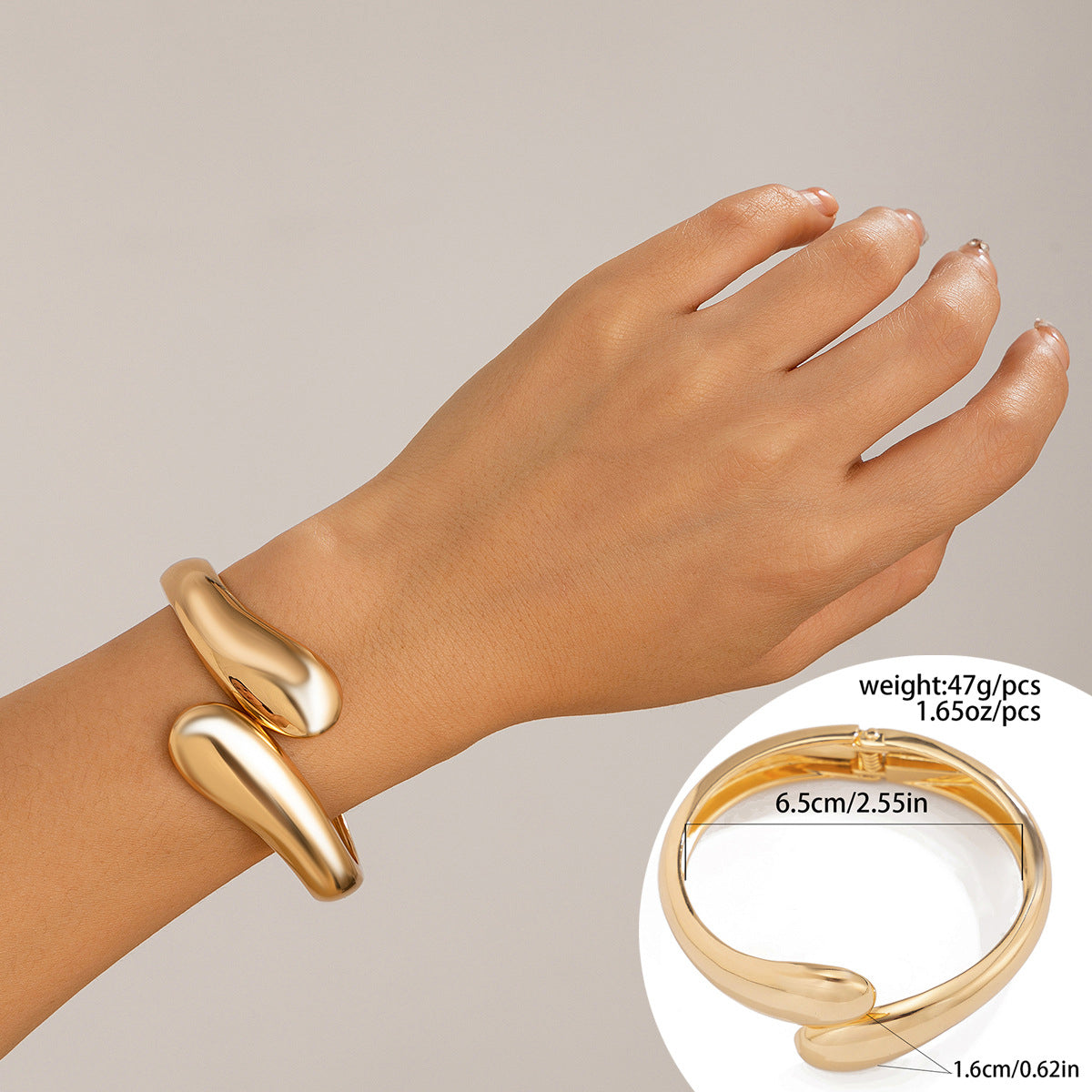 Exaggerated large water droplet metal smooth mirror hugging open bracelet ins cool wind bracelet