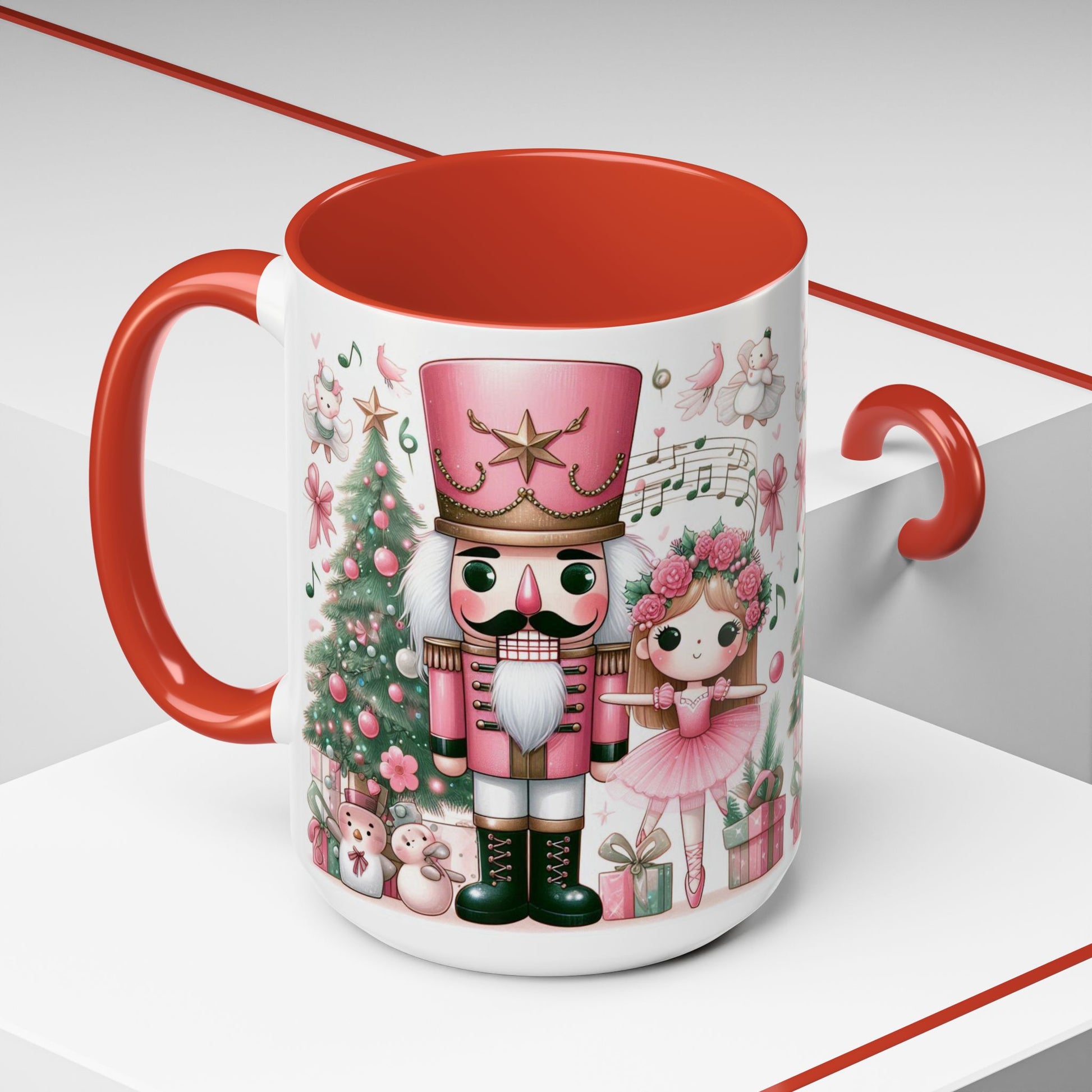 Coffee Mug, Nutcracker Pink Christmas Decoration, Festive Holiday Tea Cup, Unique Ceramic Drinkware, Kitchen Home Decor by Printify
