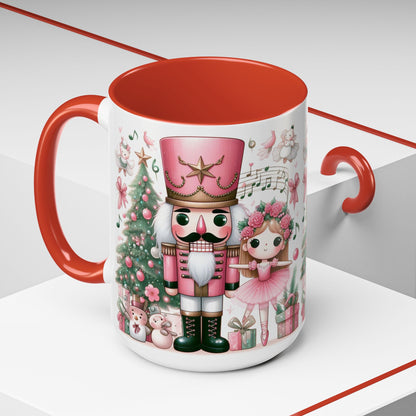Coffee Mug, Nutcracker Pink Christmas Decoration, Festive Holiday Tea Cup, Unique Ceramic Drinkware, Kitchen Home Decor by Printify