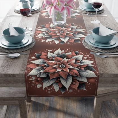Christmas Table Runner Poinsettia - Cotton, Poly. Holiday Decor, Festive Home Dining, Kitchen Decor, Christmas Party Supplies, Seasonal by Printify