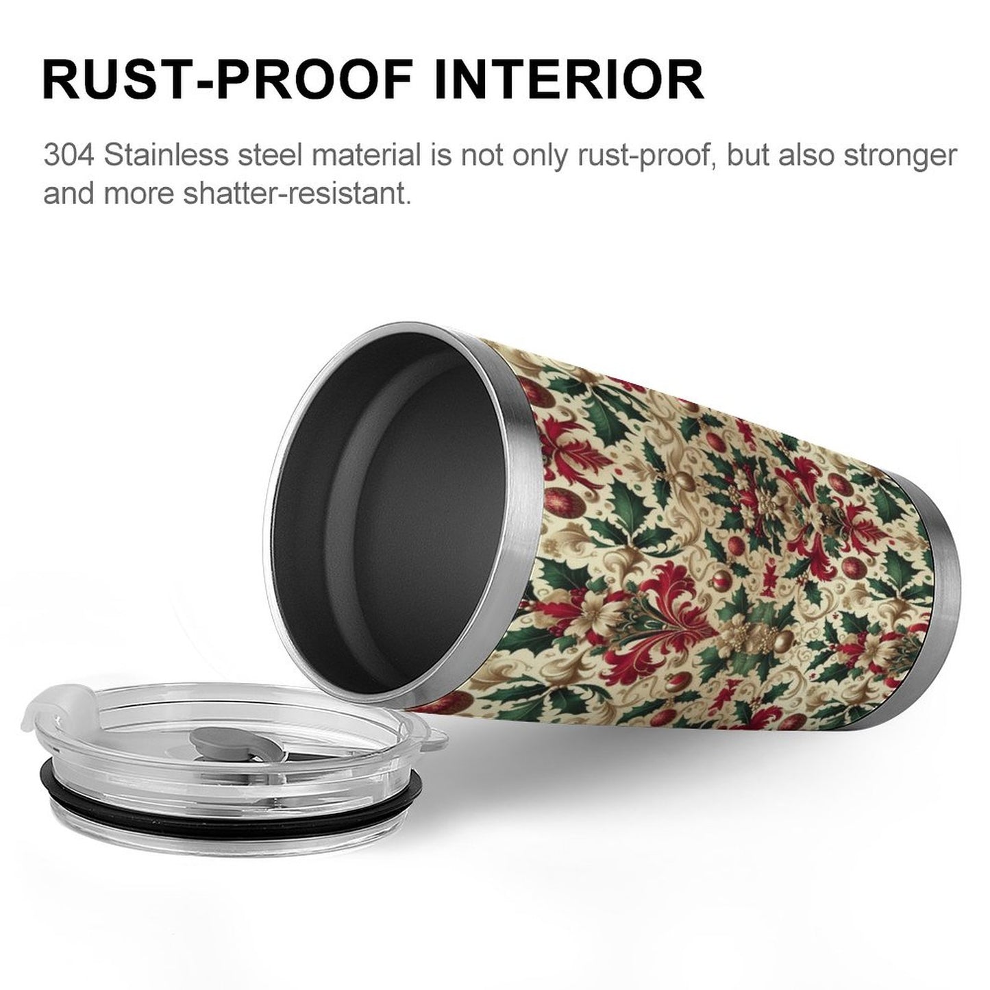 20oz Silver Rim Car Cup – All-Over Christmas Pattern Design