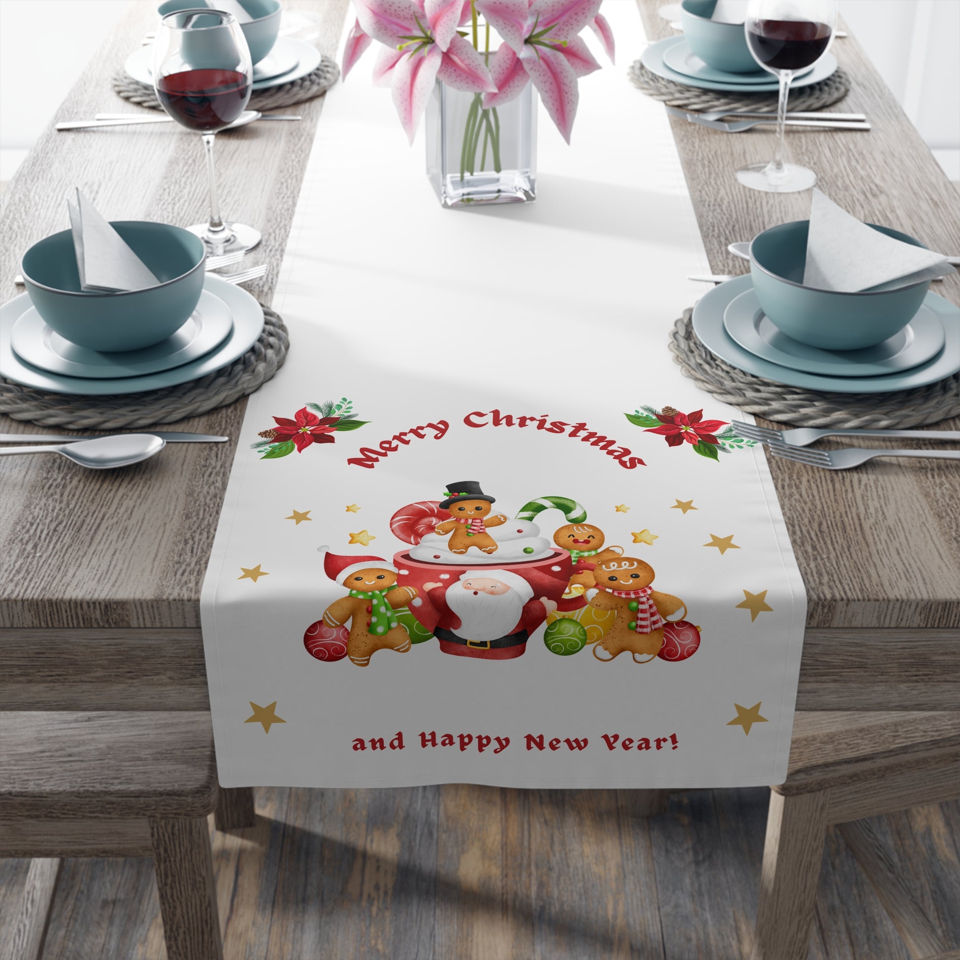 Table Runner, Holiday Table Decor, Festive Cheer Cotton, Polyester, Christmas Dining Room Decor, Seasonal Table Linens, Thanksgiving Hostess by Printify