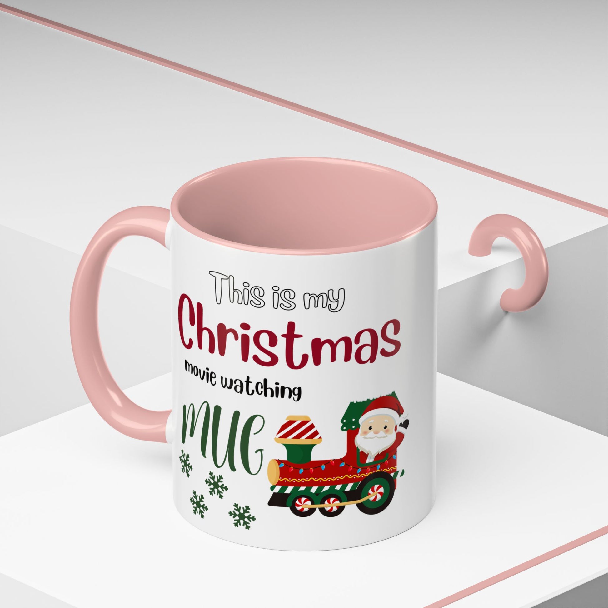 Christmas Movie Watching Accent Coffee Mug (11, 15oz) - Cozy Holiday Mug, Festive Hot Cocoa Cup, Winter Movie Night Gift, Santa Claus Mug, by Printify
