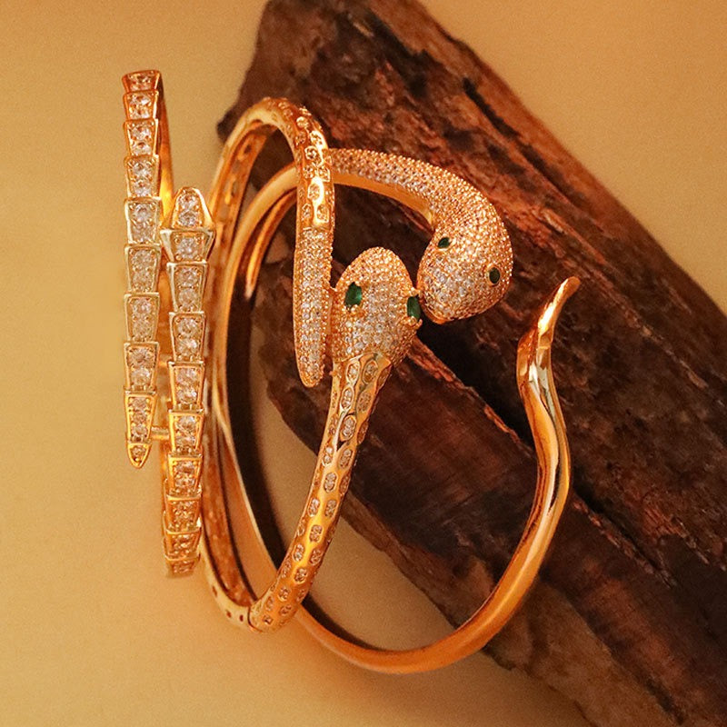 Snake shaped copper micro inlaid zircon bracelet