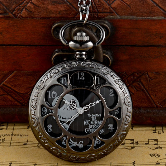 IBEINA Fashion Black The Nightmare Before Christmas Hollow Quartz Pocket Watch Vintage Men Women Pendant Necklace Gift