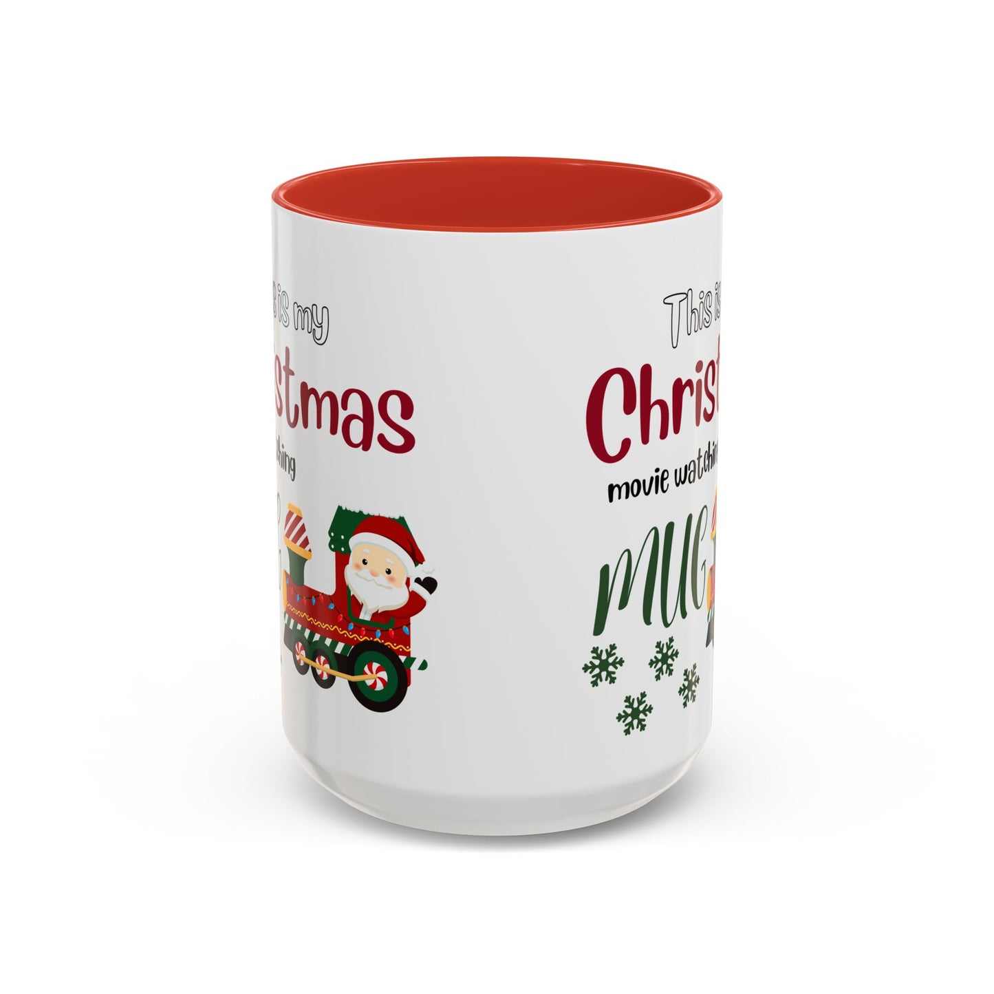 Christmas Movie Watching Accent Coffee Mug (11, 15oz) - Cozy Holiday Mug, Festive Hot Cocoa Cup, Winter Movie Night Gift, Santa Claus Mug, by Printify