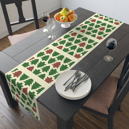 Christmas Trees Red Green Table Runner, Holiday Table Decor, Holiday Dinner Accessories - Cotton, Poly, Festive Table Linens, Christmas Home