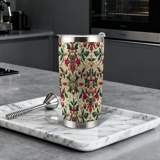 20oz Silver Rim Car Cup – All-Over Christmas Pattern Design