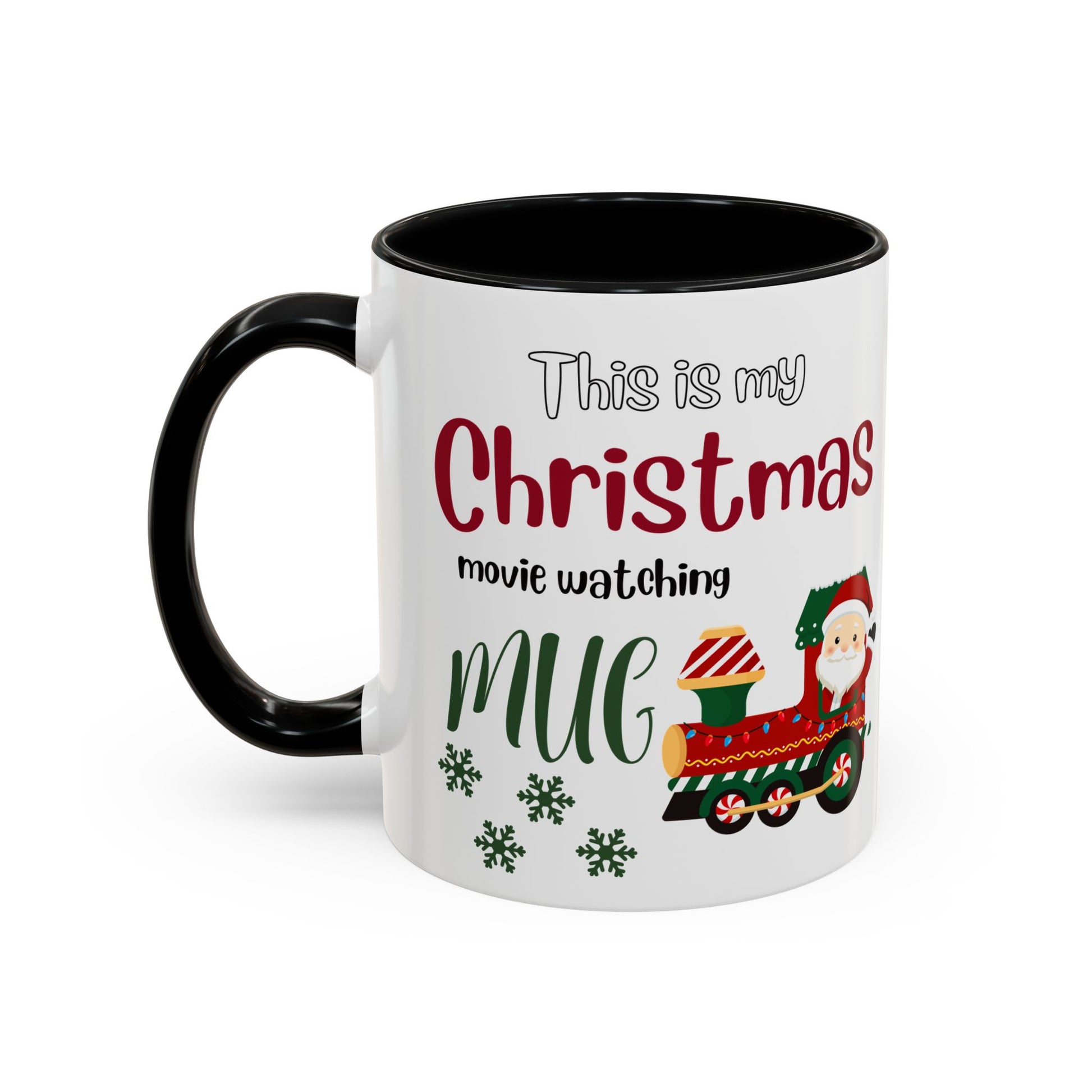 Christmas Movie Watching Accent Coffee Mug (11, 15oz) - Cozy Holiday Mug, Festive Hot Cocoa Cup, Winter Movie Night Gift, Santa Claus Mug, by Printify