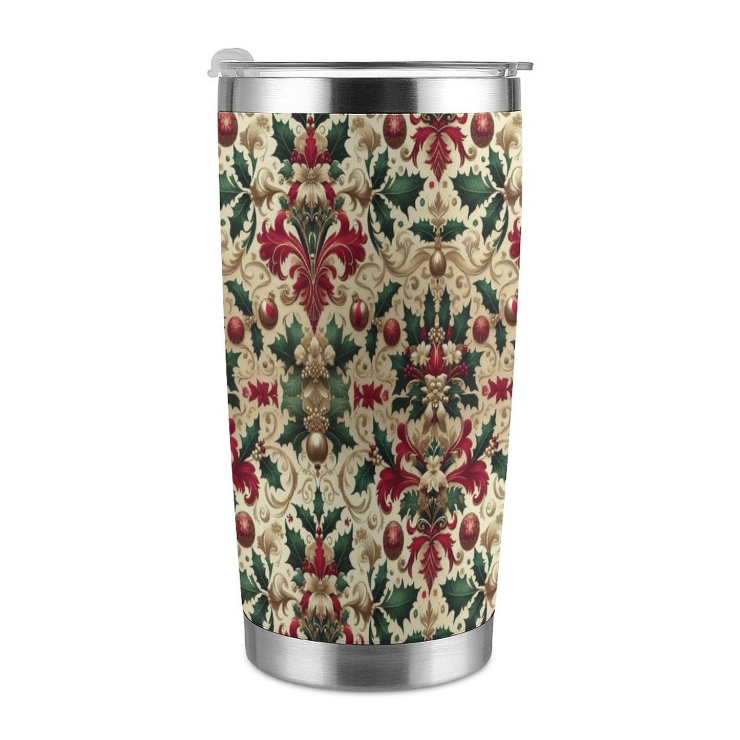 20oz Silver Rim Car Cup – All-Over Christmas Pattern Design