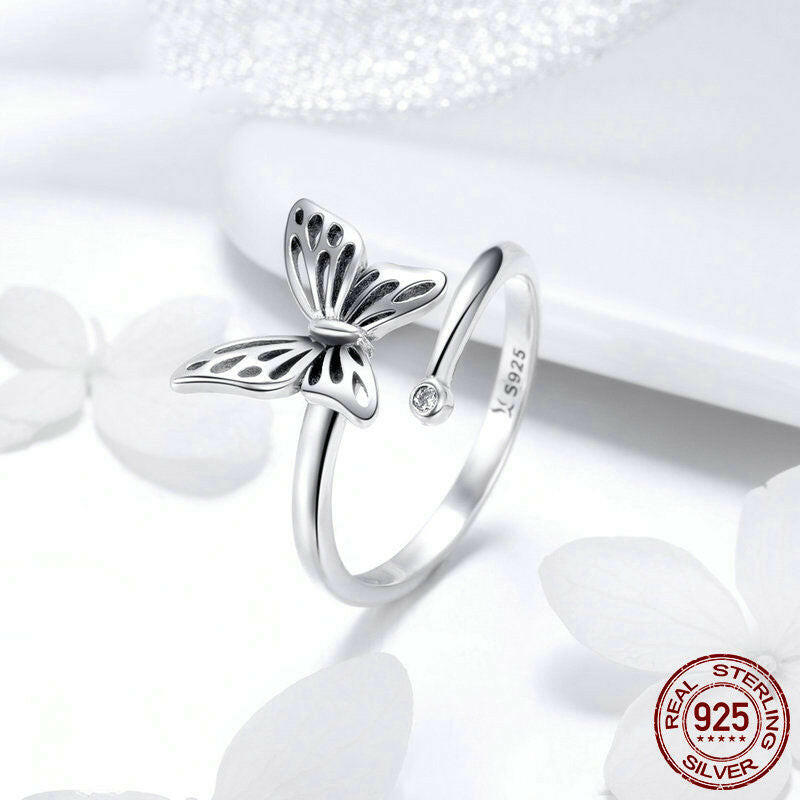 Vintage Butterfly Sterling Silver Set [Rings & Earrings for Wedding]
