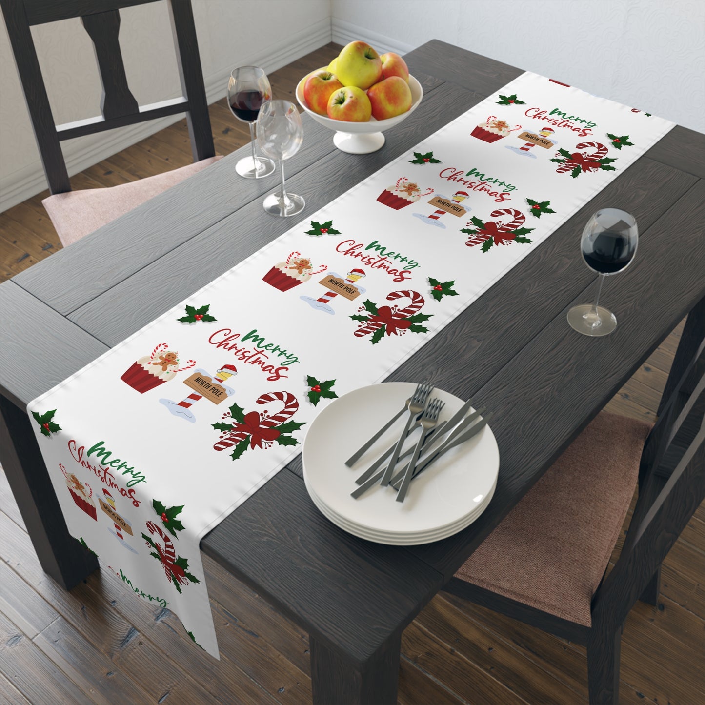 Christmas Table Runner, Holiday Dining Decor, Festive Kitchen Linens, Xmas Home Decoration, Seasonal Table Setting by Printify