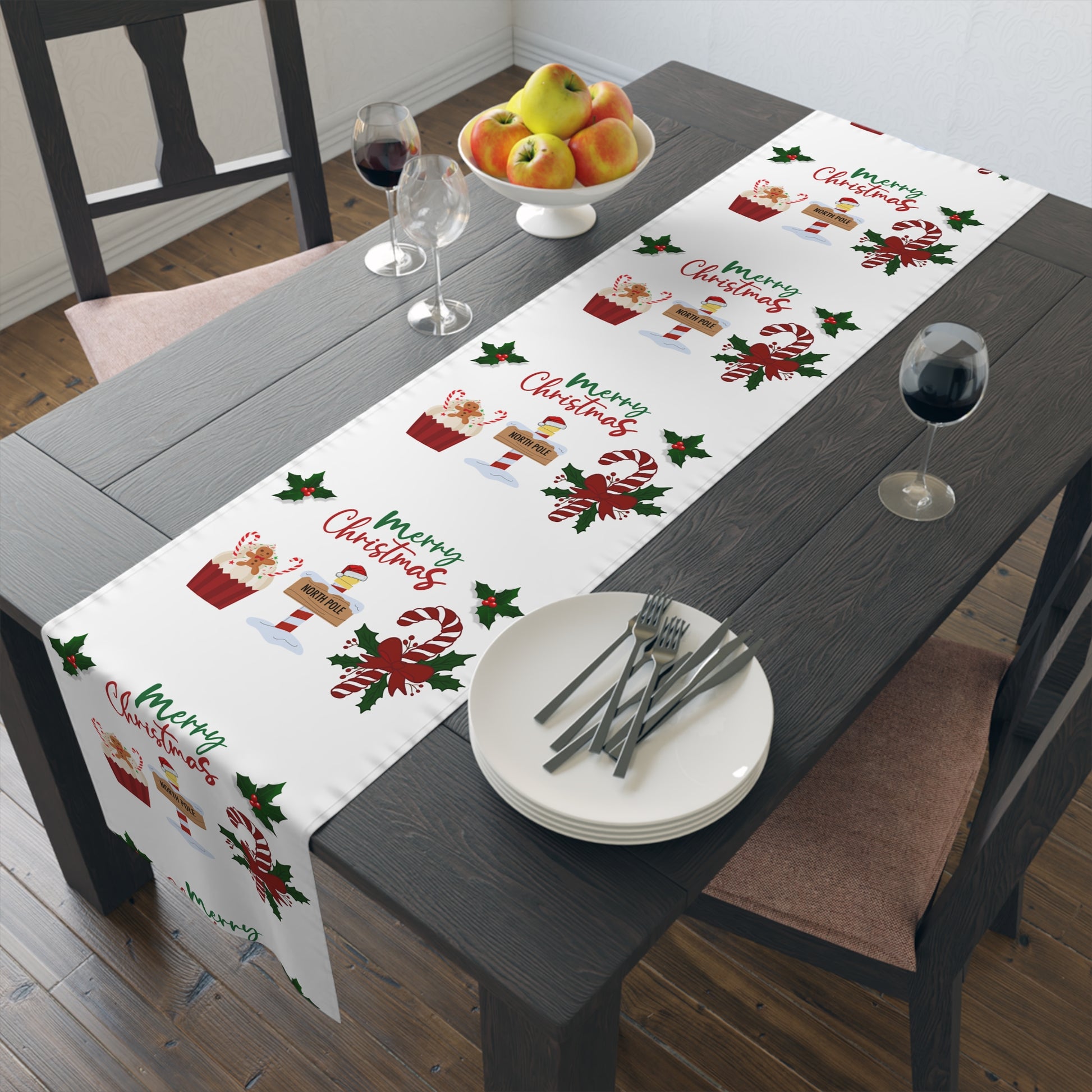 Christmas Table Runner, Holiday Dining Decor, Festive Kitchen Linens, Xmas Home Decoration, Seasonal Table Setting by Printify