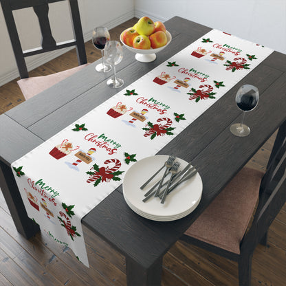 Christmas Table Runner, Holiday Dining Decor, Festive Kitchen Linens, Xmas Home Decoration, Seasonal Table Setting by Printify