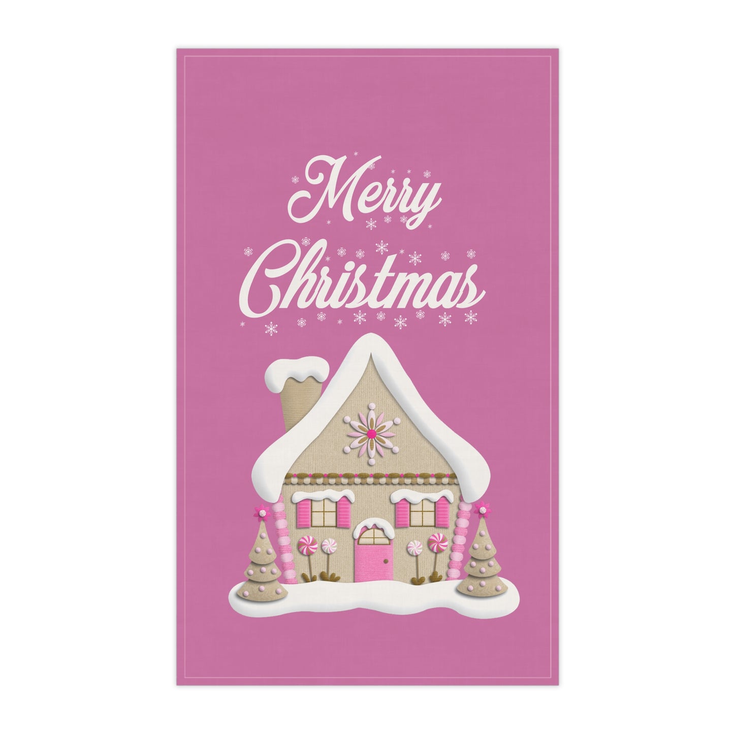 Pink Christmas Tea Towel — Festive Holiday Kitchen Decor & Hostess Gift by Printify