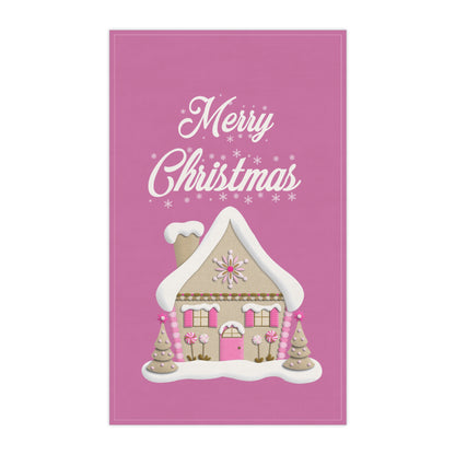 Pink Christmas Tea Towel — Festive Holiday Kitchen Decor & Hostess Gift by Printify