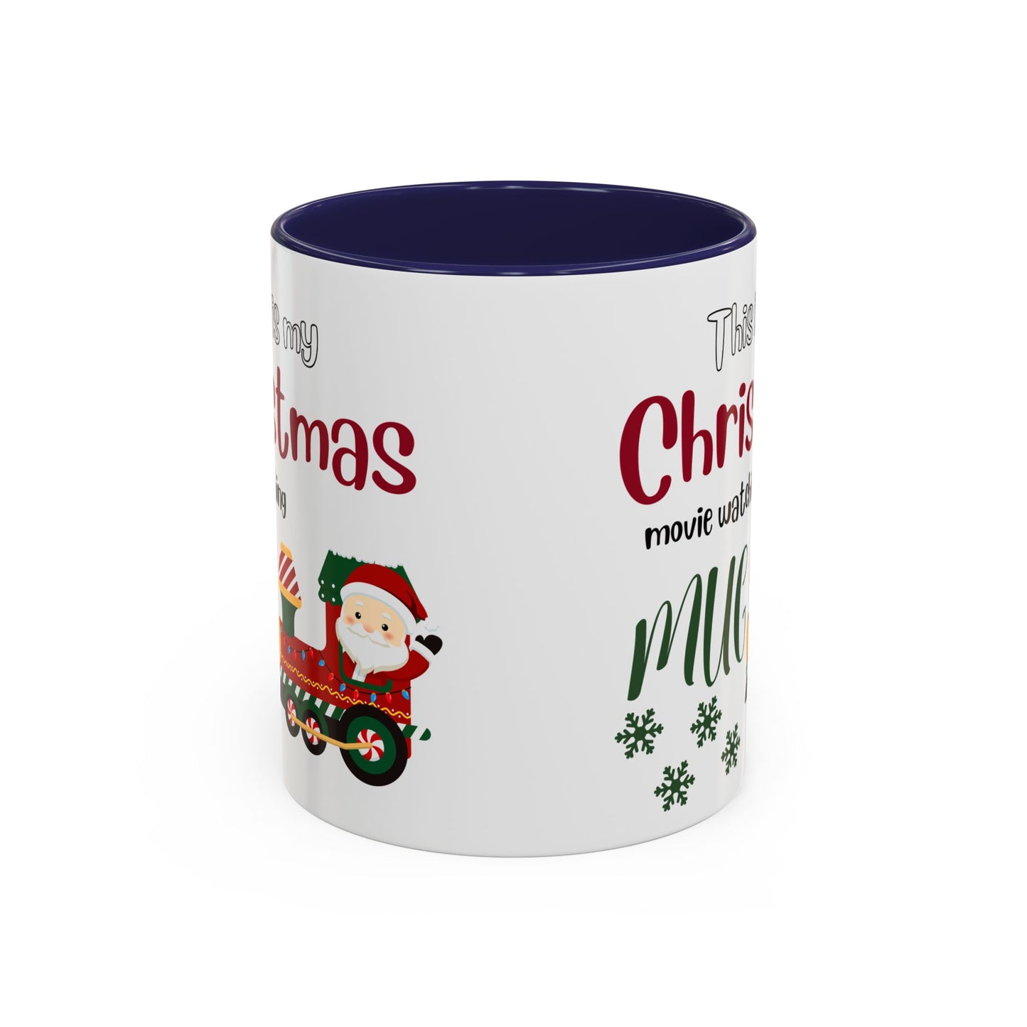 Christmas Movie Watching Accent Coffee Mug (11, 15oz) - Cozy Holiday Mug, Festive Hot Cocoa Cup, Winter Movie Night Gift, Santa Claus Mug, by Printify