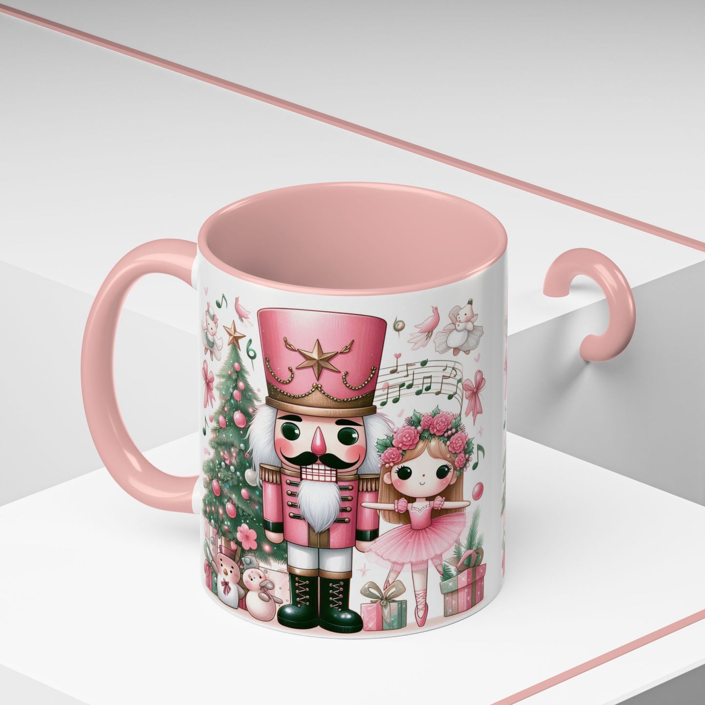 Coffee Mug, Nutcracker Pink Christmas Decoration, Festive Holiday Tea Cup, Unique Ceramic Drinkware, Kitchen Home Decor by Printify