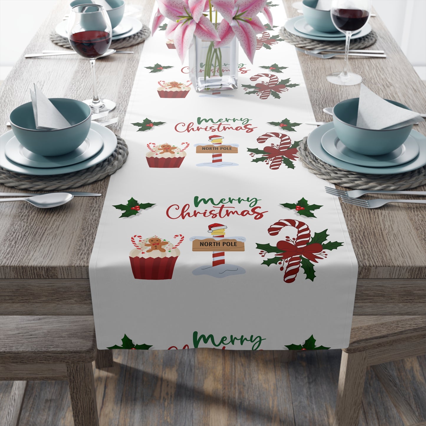 Christmas Table Runner, Holiday Dining Decor, Festive Kitchen Linens, Xmas Home Decoration, Seasonal Table Setting by Printify