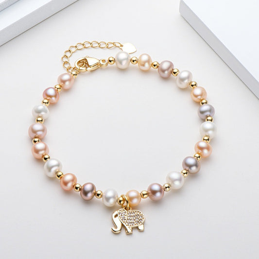 Elephant Pearl Bracelet, Girl's Best Friend Handheld Gift with Gold Package, Natural Pearl Bracelet