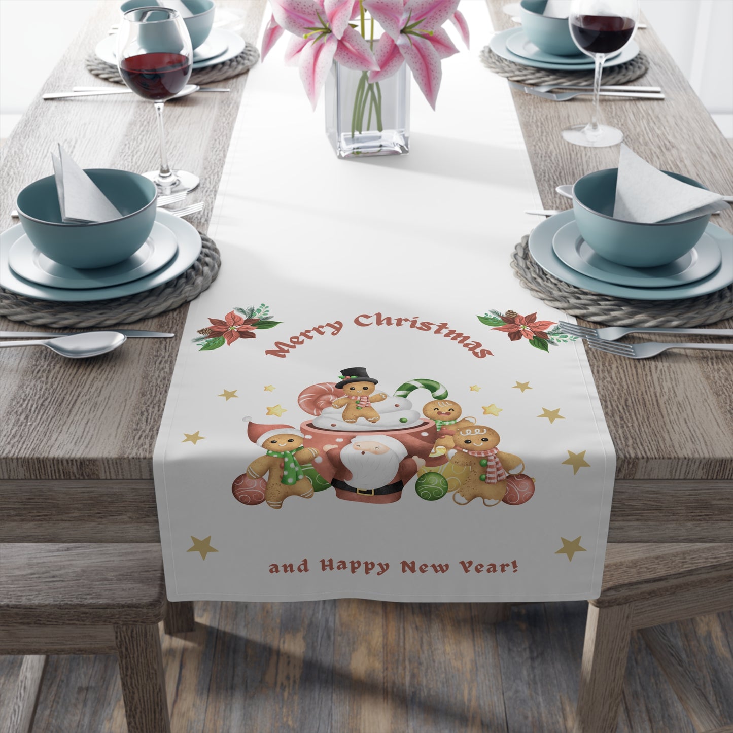 Table Runner, Holiday Table Decor, Festive Cheer Cotton, Polyester, Christmas Dining Room Decor, Seasonal Table Linens, Thanksgiving Hostess by Printify