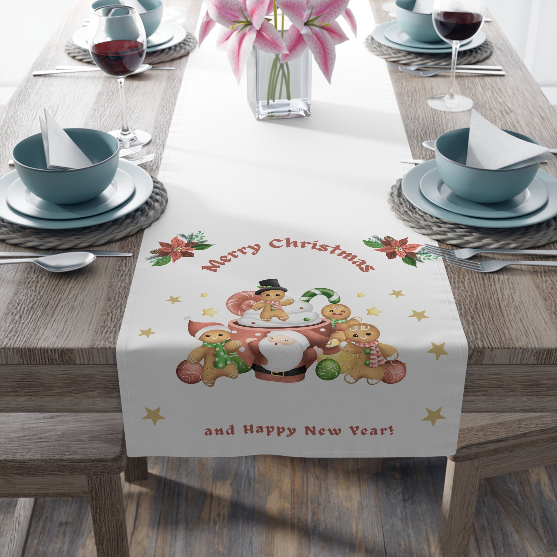 Table Runner, Holiday Table Decor, Festive Cheer Cotton, Polyester, Christmas Dining Room Decor, Seasonal Table Linens, Thanksgiving Hostess by Printify