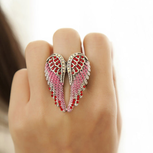 Angel Wings Stretch Ring Women Biker Bling Ring Antique Gold