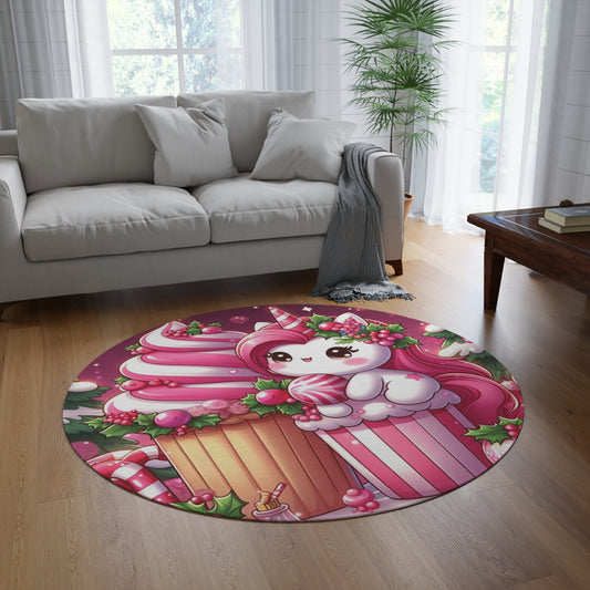Christmas Round Rug - Pink Muffin Decoration, Holiday Round Mat, Festive Home Decor, Cozy Christmas Rug, Winter Rug, Holiday Area Rug by Printify