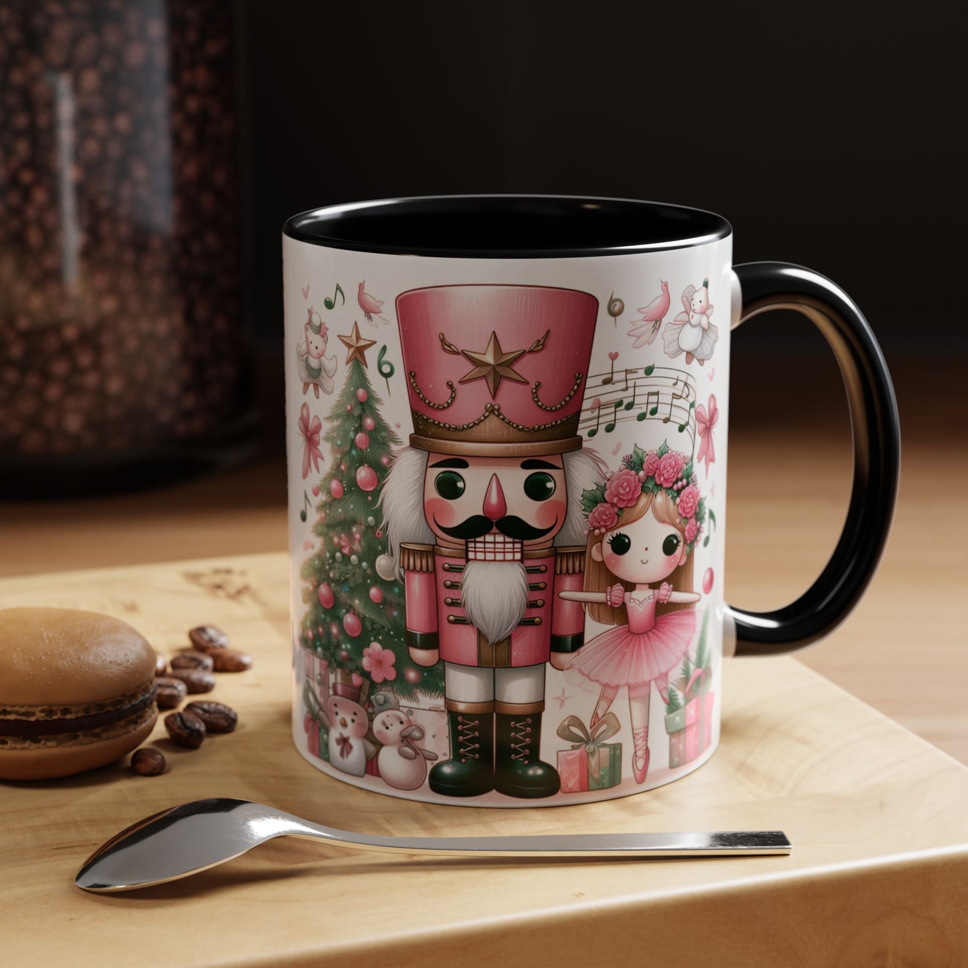 Coffee Mug, Nutcracker Pink Christmas Decoration, Festive Holiday Tea Cup, Unique Ceramic Drinkware, Kitchen Home Decor by Printify