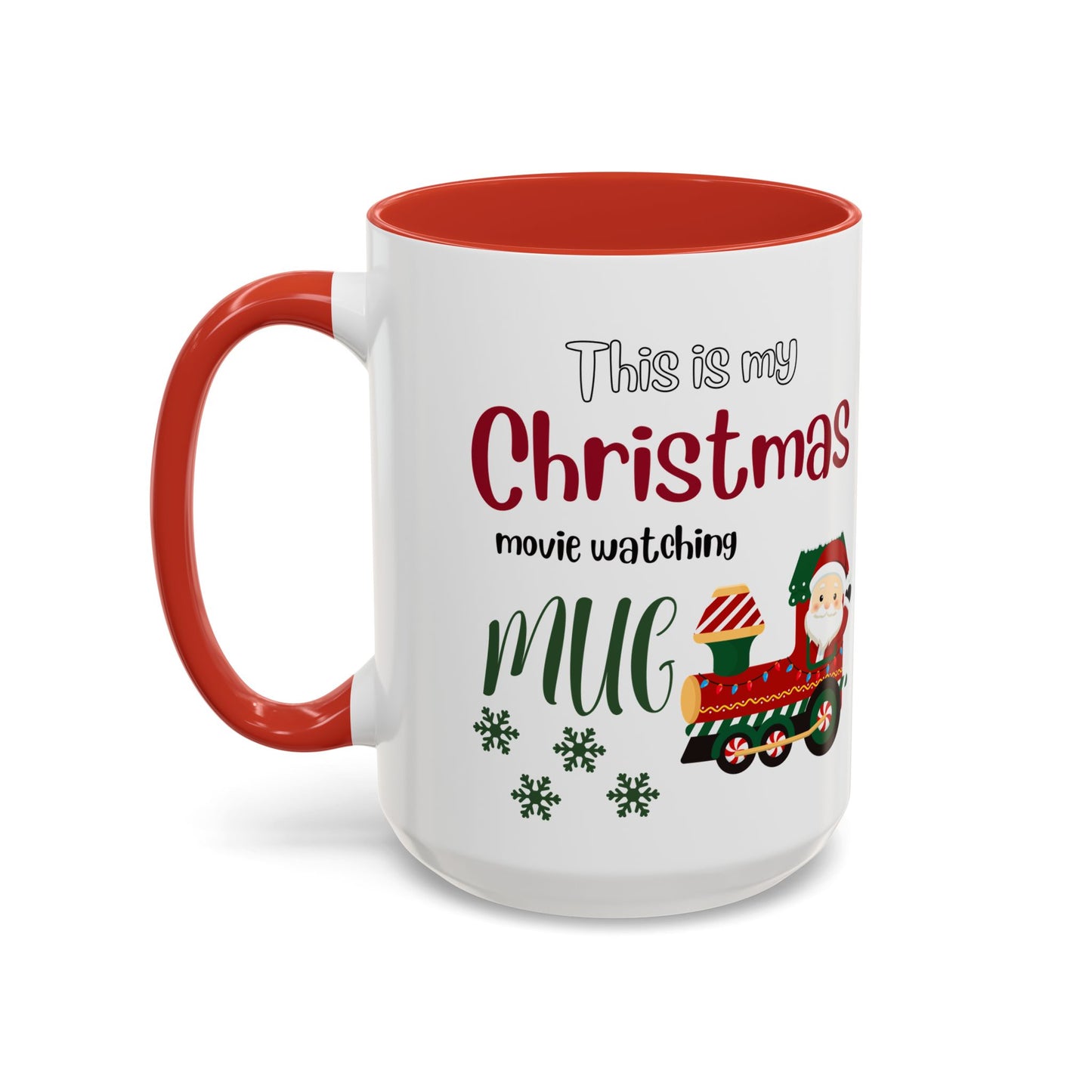 Christmas Movie Watching Accent Coffee Mug (11, 15oz) - Cozy Holiday Mug, Festive Hot Cocoa Cup, Winter Movie Night Gift, Santa Claus Mug, by Printify