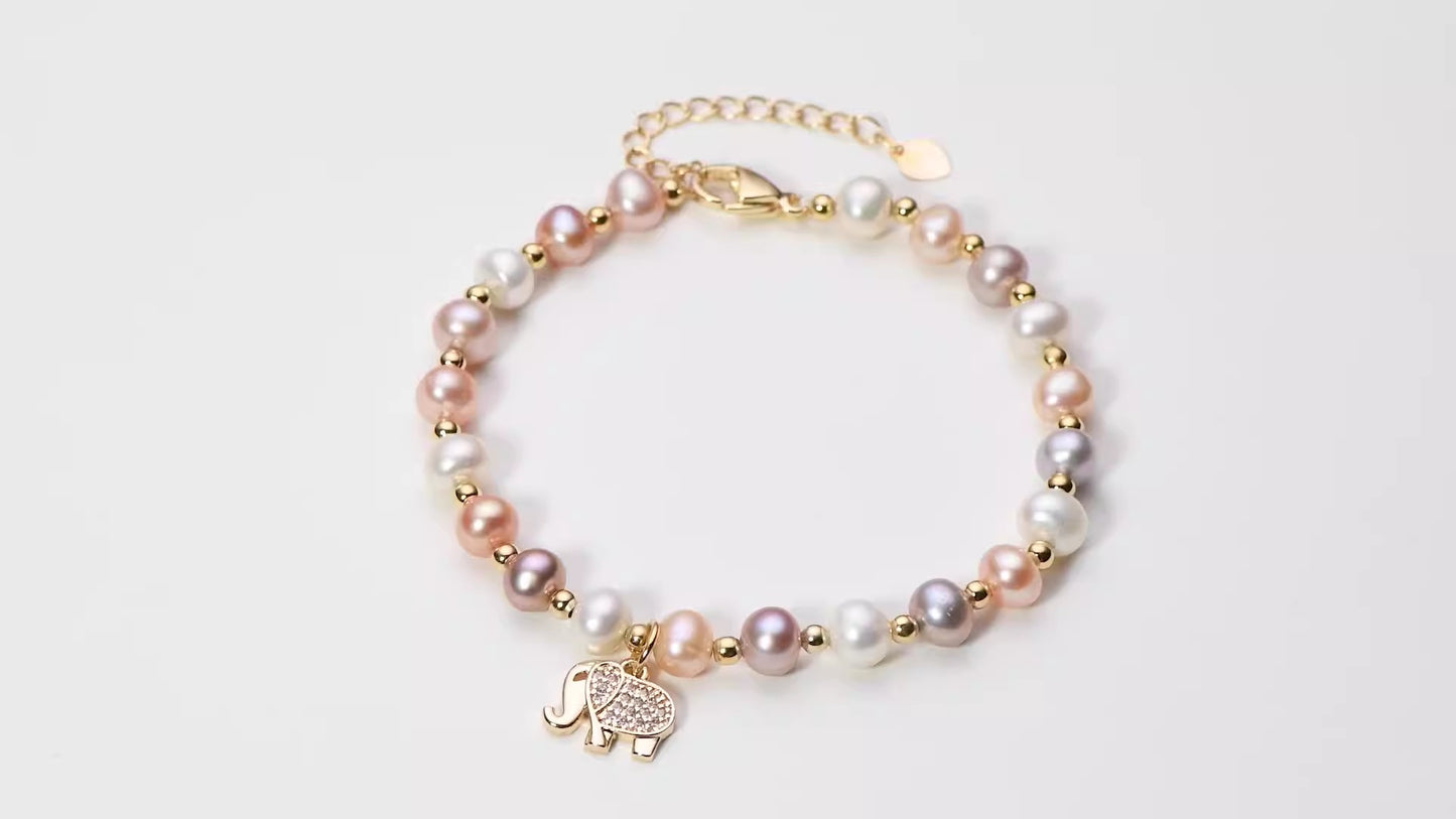 Elephant Pearl Bracelet, Girl's Best Friend Handheld Gift with Gold Package, Natural Pearl Bracelet