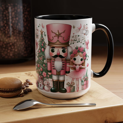 Coffee Mug, Nutcracker Pink Christmas Decoration, Festive Holiday Tea Cup, Unique Ceramic Drinkware, Kitchen Home Decor by Printify