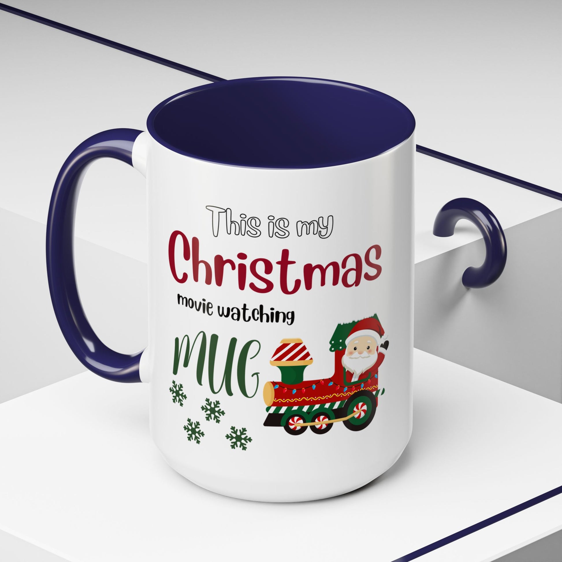Christmas Movie Watching Accent Coffee Mug (11, 15oz) - Cozy Holiday Mug, Festive Hot Cocoa Cup, Winter Movie Night Gift, Santa Claus Mug, by Printify