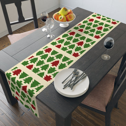 Christmas Trees Red Green Table Runner, Holiday Table Decor, Holiday Dinner Accessories - Cotton, Poly, Festive Table Linens, Christmas Home