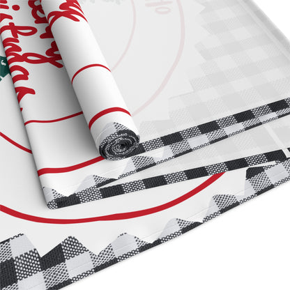 Christmas Table Runner, Festive Holiday Decor, Cotton Poly Blend, Red and White Christmas Decoration, Dining Table Linens, Xmas Kitchen
