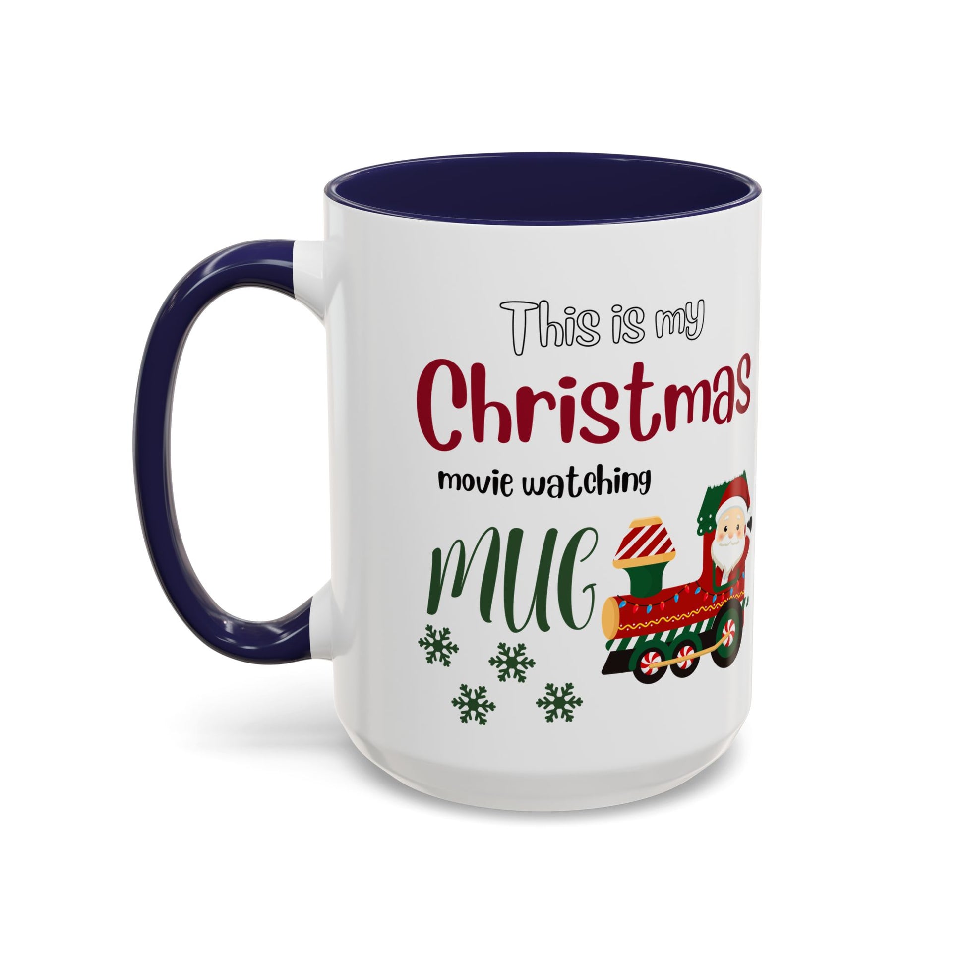 Christmas Movie Watching Accent Coffee Mug (11, 15oz) - Cozy Holiday Mug, Festive Hot Cocoa Cup, Winter Movie Night Gift, Santa Claus Mug, by Printify