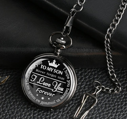 TO MY SON Carved Retro Memorial Quartz Gift Pocket Watch